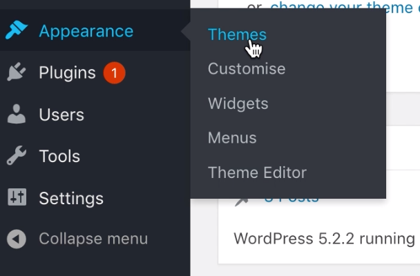 select Appearance, then Themes to access 