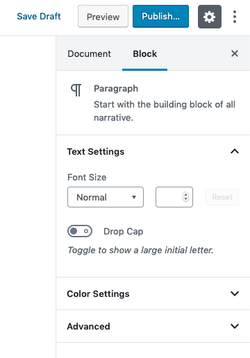 additional settings for the Block editor
