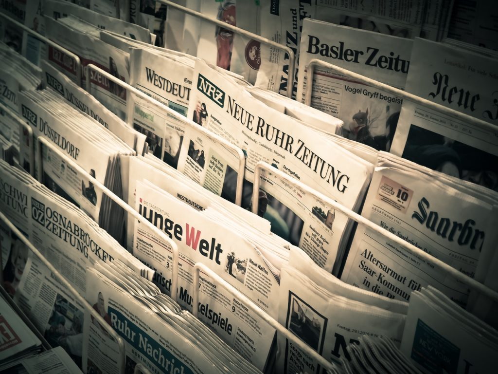 Newspapers in a rack