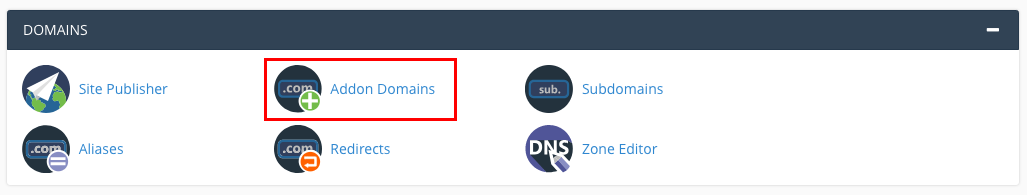 Section in cPanel dashboard titled 'Domains'